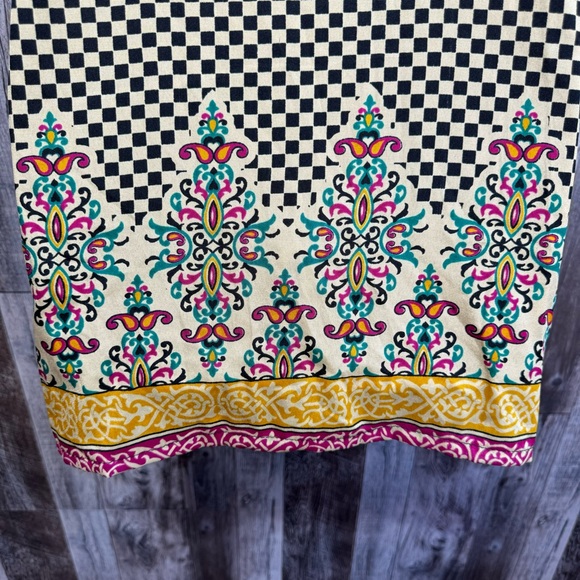 Colorful Boho Short Sleeve Silky Tunic Top- Sz. 40/Medium - Picture 7 of 9